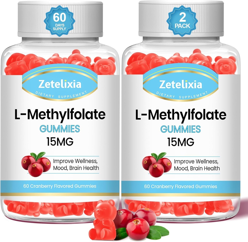 2パックL-Methylfolate 15mg & メチルB12グミー, 脳の健康のための飼料, 気分 & 免疫, DNA合成 & 修復, 砂糖フリー, 完全菜食主義者の, クランベリー風味, 120 カウント
