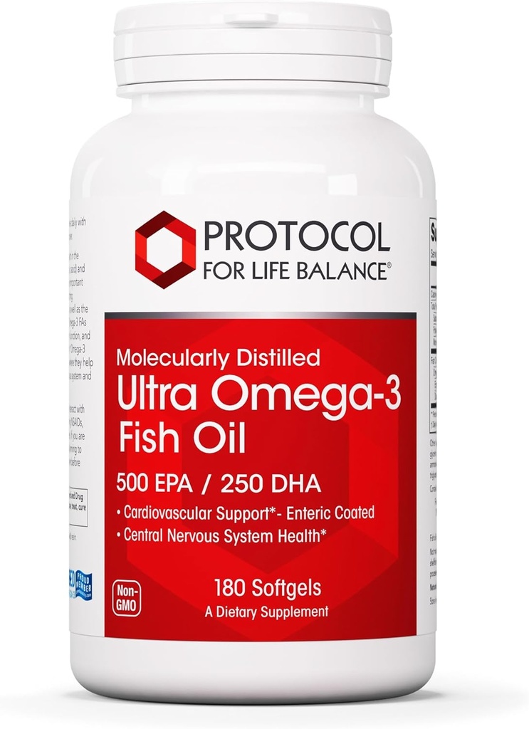 Protocol Ultra Omega-3-500mg EPA & 250mg DHA - Fish Oil for Brain Support, Heart & Nervous System Health* - EPA DHA Omega Supplement - Non-GMO & Halal - 180 Softgels