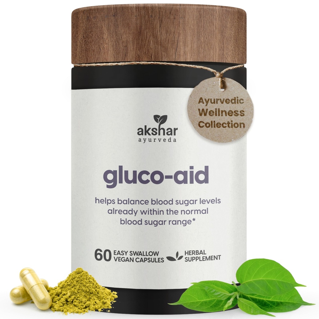 AKSHAR Ayurveda Gluco サポート サプリメント ととも に Gymnema, ビターメロン, ターメリック & もっと, 健康的なレベルをサポートしています(60 カプセル)
