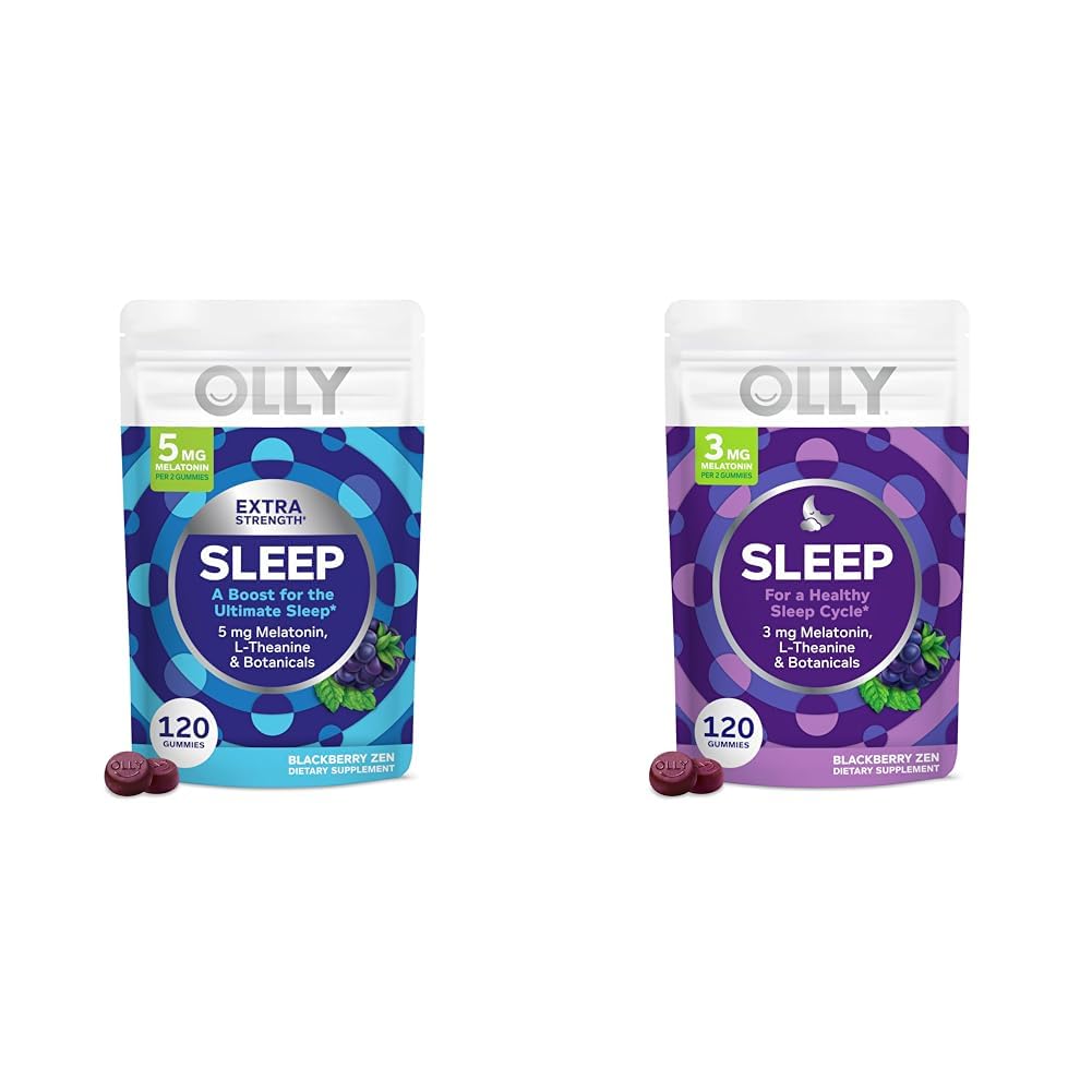 OLLY余分強さ(5mg)及び規則的な強さ(3mg)のメラトニンはL-テアニン、120の計算のBlackBerryの味とグミを眠ります