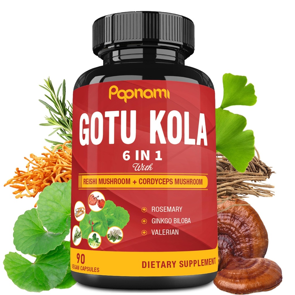 Reishi、Cordyceps、Rosemary、Gingko Biloba&Valerian RootとオーガニックGotu Kola抽出カプセル - 3ヶ月間90カウント - 脳、免疫、皮膚と心臓の健康をサポート