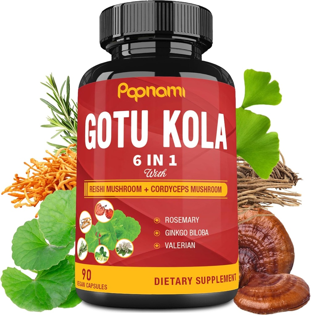 Reishi、Cordyceps、Rosemary、Gingko Biloba&Valerian RootとオーガニックGotu Kola抽出カプセル - 3ヶ月間90カウント - 脳、免疫、皮膚と心臓の健康をサポート