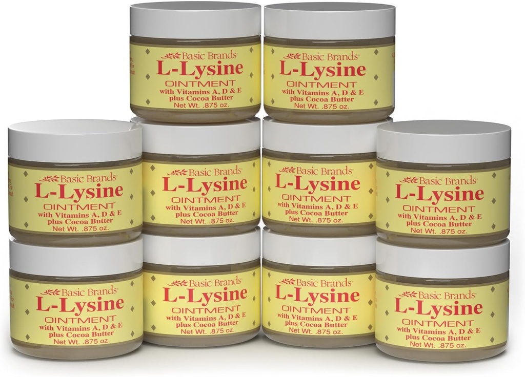 ベーシックブランド - L-Lysine Ointment - 0.875 oz - Lysine Cold Sore Treatment and Blister Rescue - Soothes Chapped Lips and Dry Skin - 10-Pack
