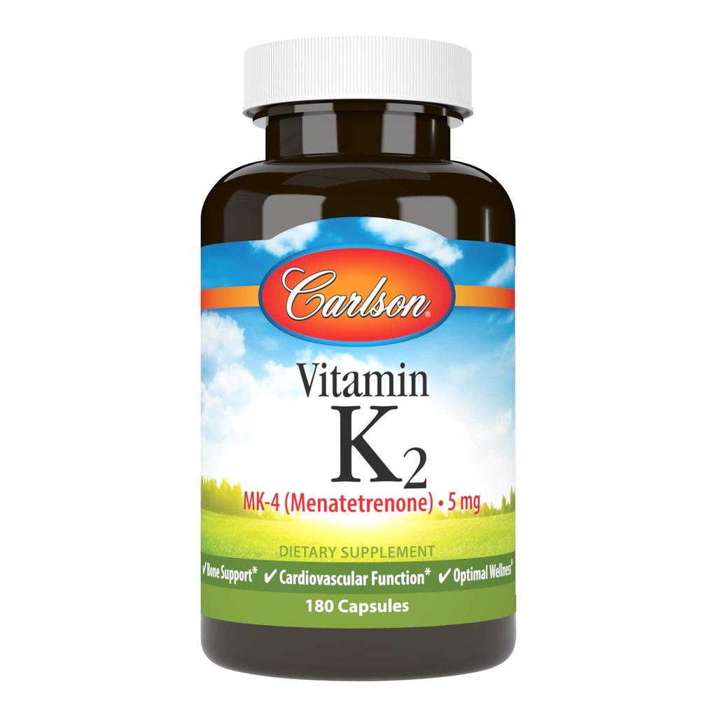 Carlson - ビタミンK2 MK-4(Menatetrenone)、5mg、ビタミンKサプリメント、骨サポート、K2ビタミン、大豆フリー、ビタミンK-2、180カプセル