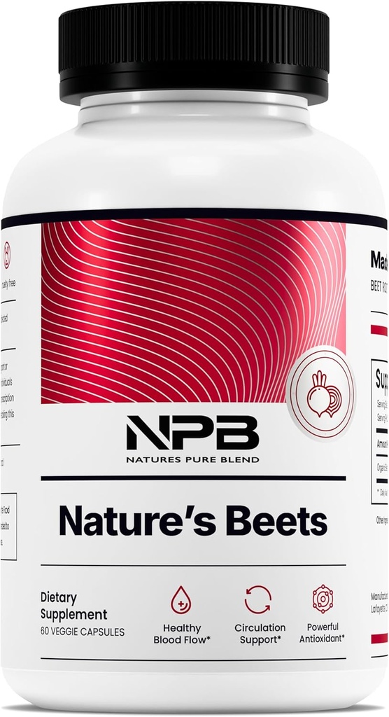 Nature's Pure Blend Organic Beet Rootパウダーカプセル - Beet Rootカプセル&ビートサプリメント - Lアルギニン - Nitric Oxideサプリメント - 1500MG