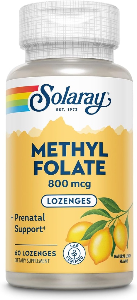 SOLARAY メチル Folate 800 mcg - 470 mcg Folic 酸 - 5-MTHF Prenatal ビタミン - 天然レモン風味 - 天然甘味料 - ラボ検証済み - 60 日保証 - 60 サービング、60 ローゼンジ