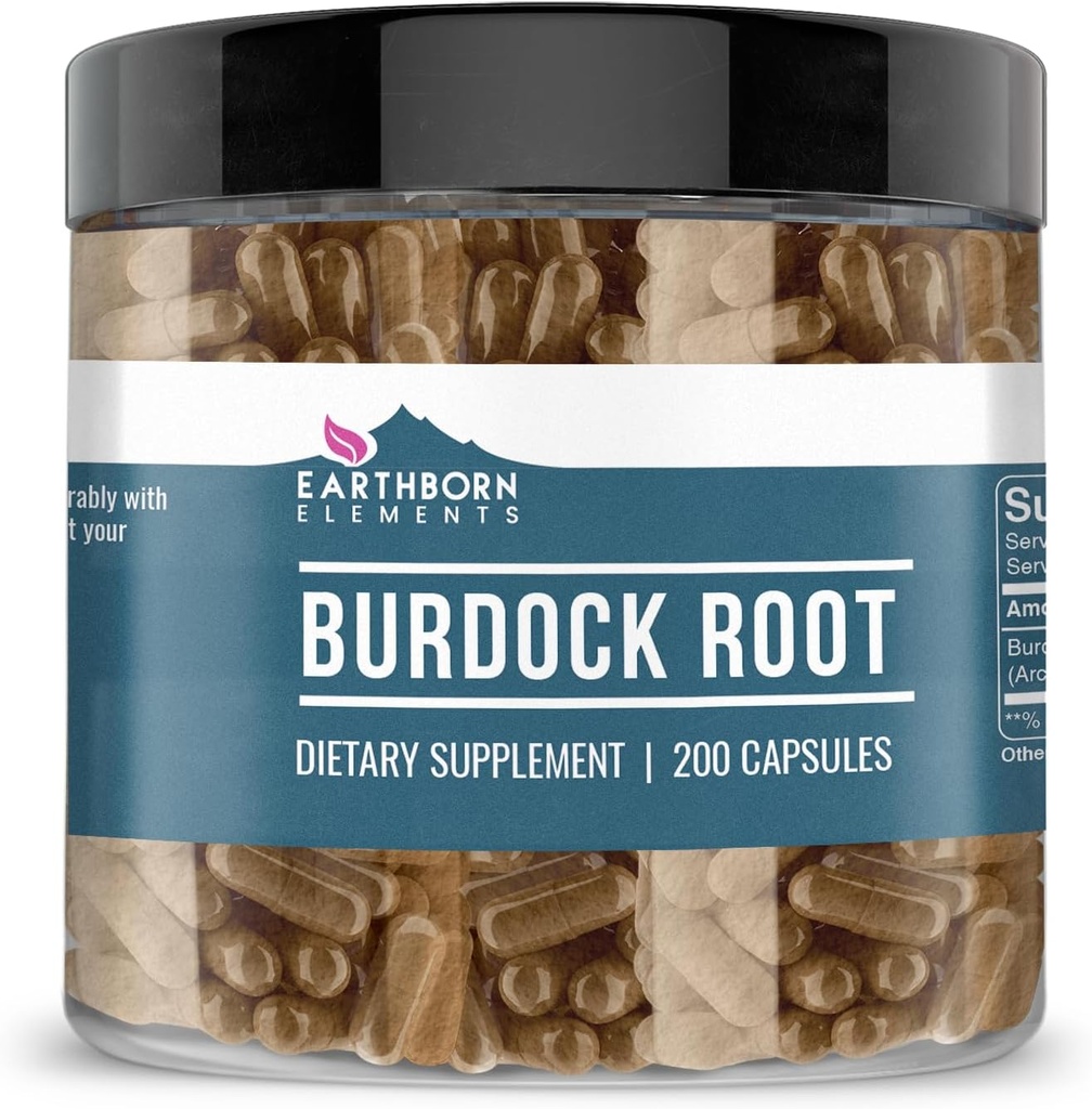 Earthborn Elements Burdock Root 200 Capsules, Pure & Undiluted, No Additives