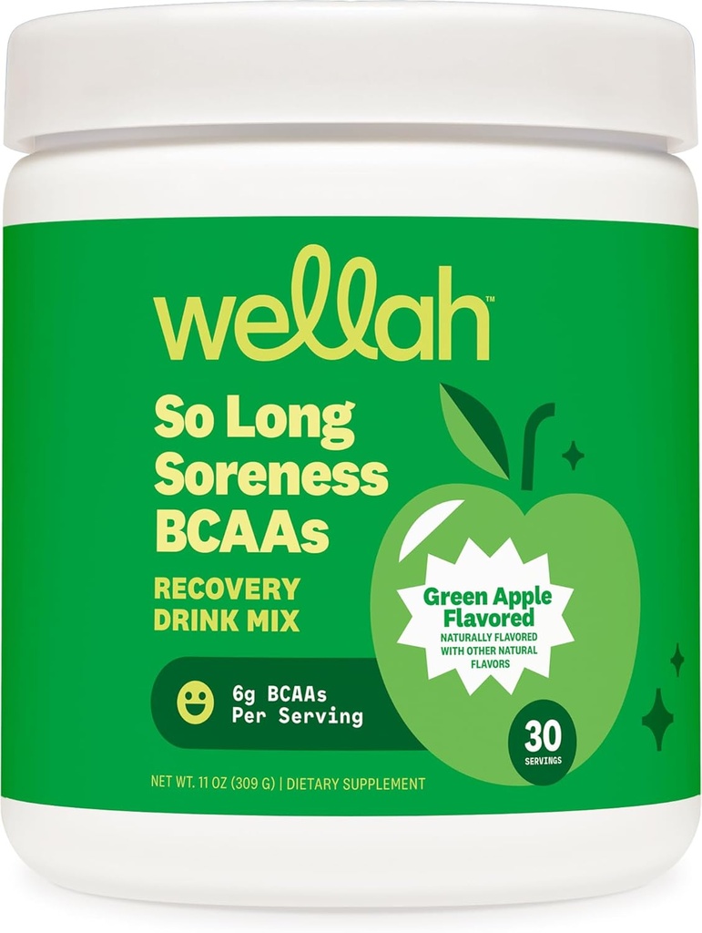 Wellah So Long Soreness BCAAパウダー(グリーンアップル風味)30サービング - ハイドレーションコンプレックス付き