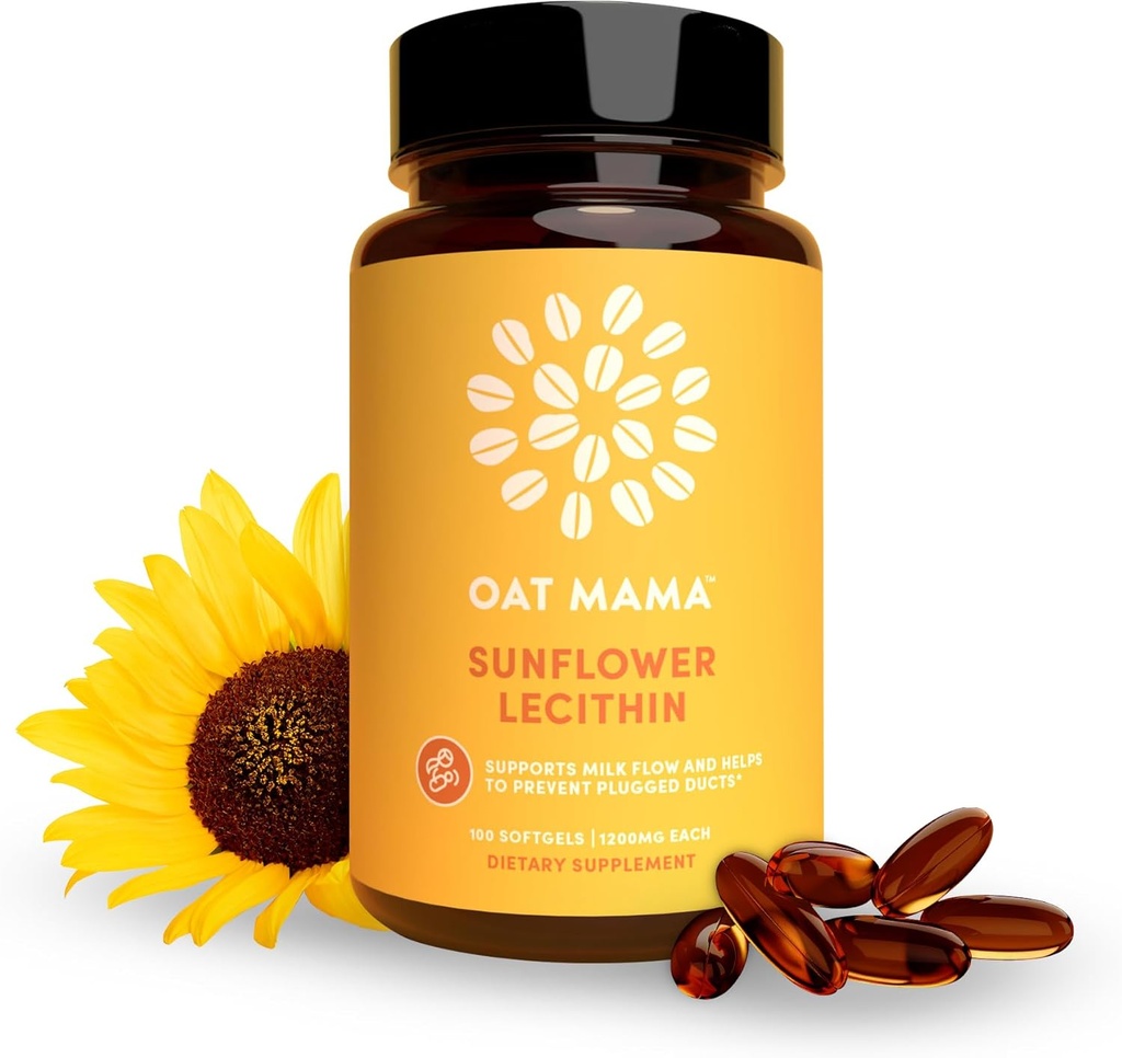 OAT MAMA Sunflower Lecithin Lactation Capsules | Breastfeeding Essentials for Milk Flow & Clogged Duct Relief | Postpartum Lactation Support to Increase Breastmilk Production | 30 Count