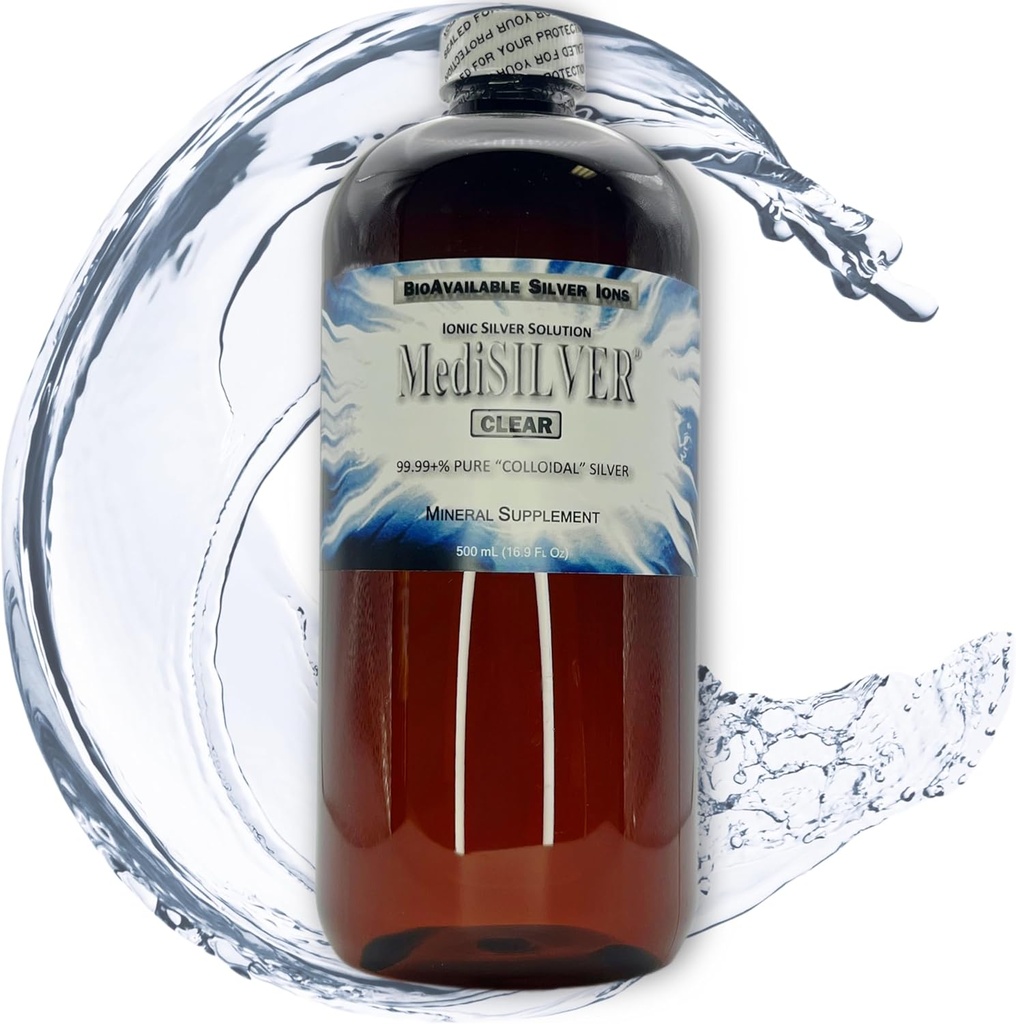 MediSILVERは真の自由なイオンコロイド銀の食事療法の補足-琥珀色のBPAなしのプラスチックびんの500のmL (16.9 Fl Oz)を取り除きます