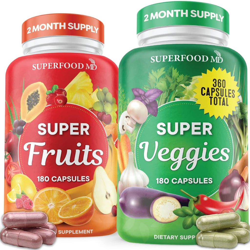 スーパーフードフルーツと野菜のサプリメント - 360全スーパーフルーツと野菜のサプリメント&ベータカロテン、大豆フリー- 180カウント(パッケージ2)