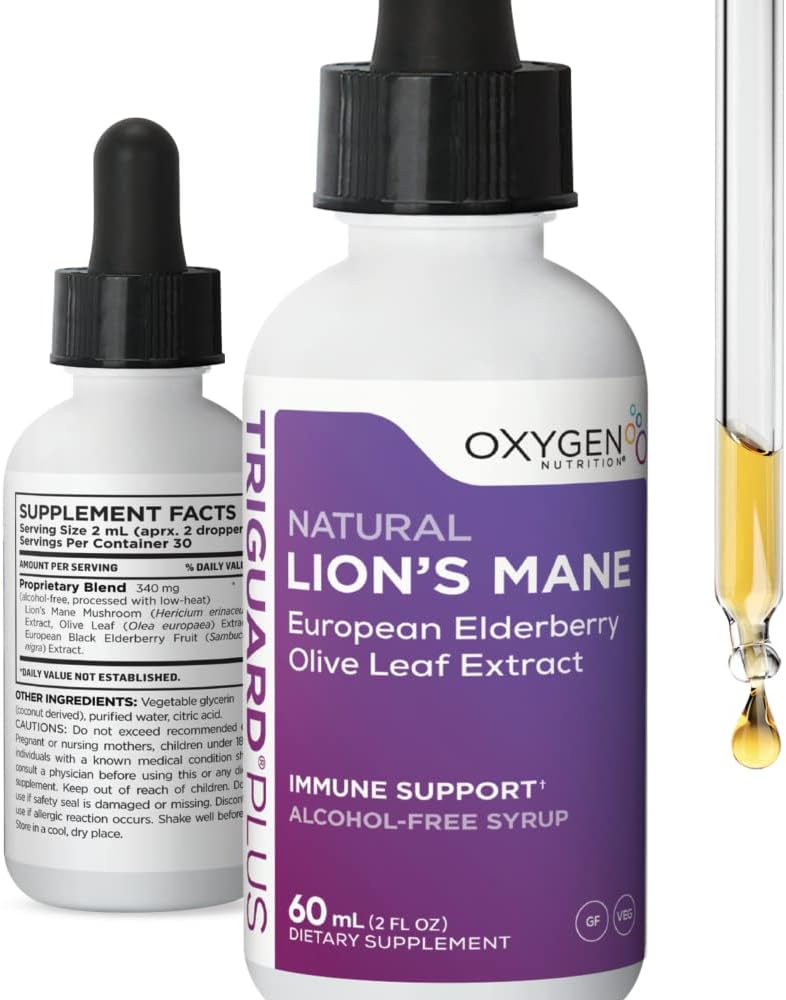 TriGuard Plus Lions Mane - Lions Mane Nootropic、Olive Leaf、Elderberry Extract Liquid Tincture 2 fl oz | メンタル クラリティ、フォーカス、メモリ、免疫サポート、エネルギー | アルコールフリー、米国製