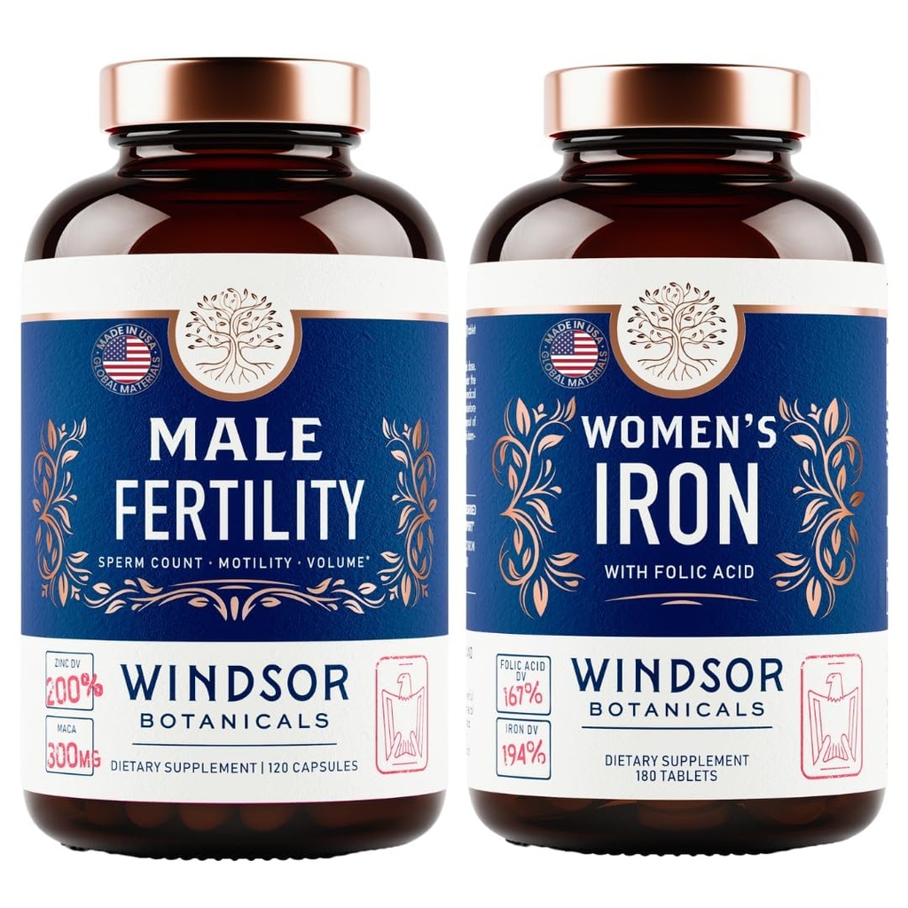 WINDSOR BOTANICALSの男性の豊饒の補足および葉酸が付いている鉄の丸薬 - 豊饒および胎児の束