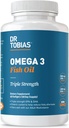 Dr. Tobias Omega 3 魚油, 2000 mg トリプル 強度 800 mg EPA 600 mg DHA サービングあたり, 魚油オメガ 3 心のためのサプリメント, 脳 & 免疫サポート, 60 ソフトゲル, 30 サービング