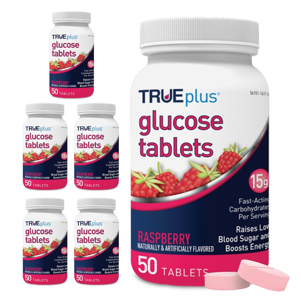 TRUEplus®グルコース錠、ラズベリー味 - 50カウント(6パック)