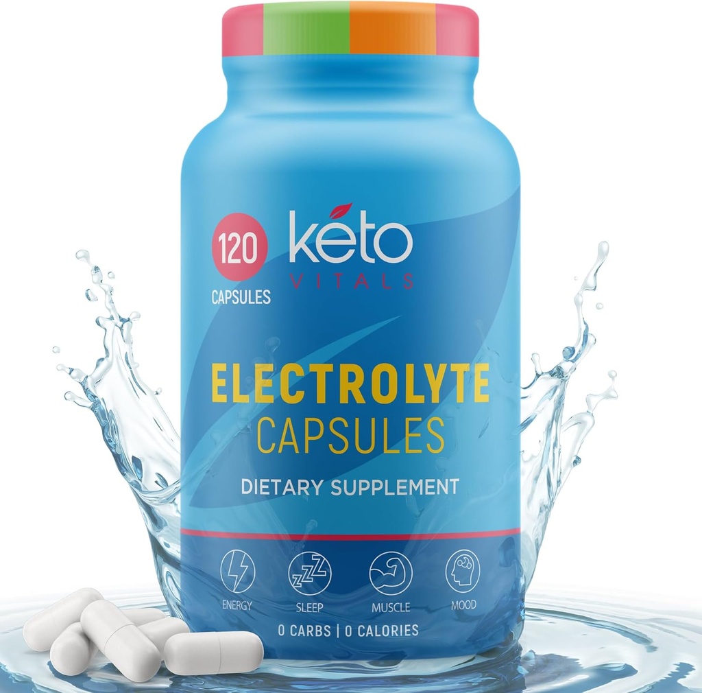 Keto Vitals 電解液カプセル | オリジナルKeto 電解質ピルスサプリメント | 塩電解液用タブレット | カロリーフリー | カラブフリー ケトビタル 電解液カプセル