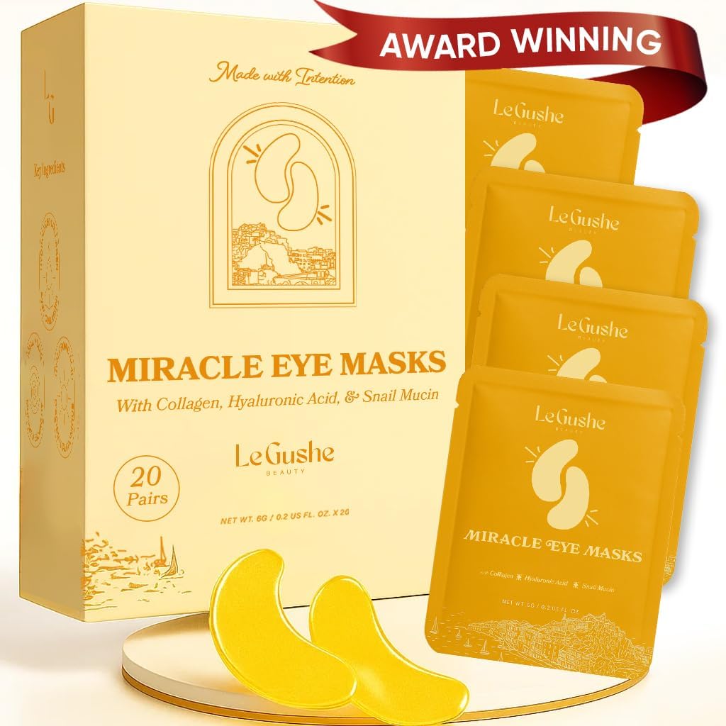 LE GUSHE Gold Under Eye Patches for Puffy Eyes and Dark Circles (20 Pairs) - Snail Mucinによる目のマスクの下にあるHoragenを水和する - 女性のケアと男性 - Bridesmaid Gifts