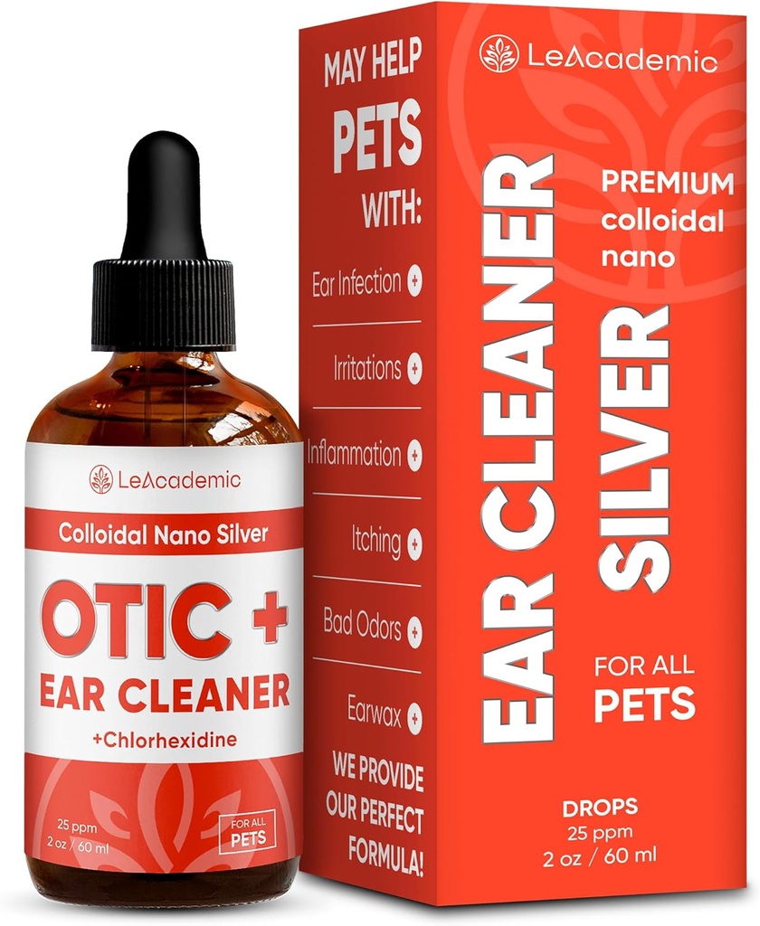 犬耳クリーナー OTIC+ ソリューション | 犬耳感染症の治療 | 銀クリーナー & クロルヘキシジンウォッシュ for 猫のドロップ | ペットのオティックイリテーションとイチッチのエイド | 2オズ