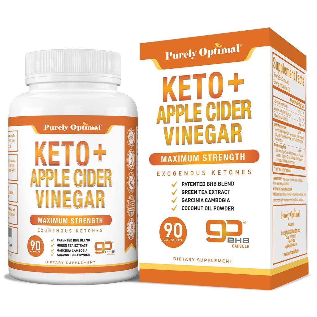 純粋に最適 Keto BHB & Apple Cider Vinegar カプセル - 外因性のケトンは、Ketosis サポート、健康的なライフスタイルと全体的な幸福のための母親と補います - 90 カプセル