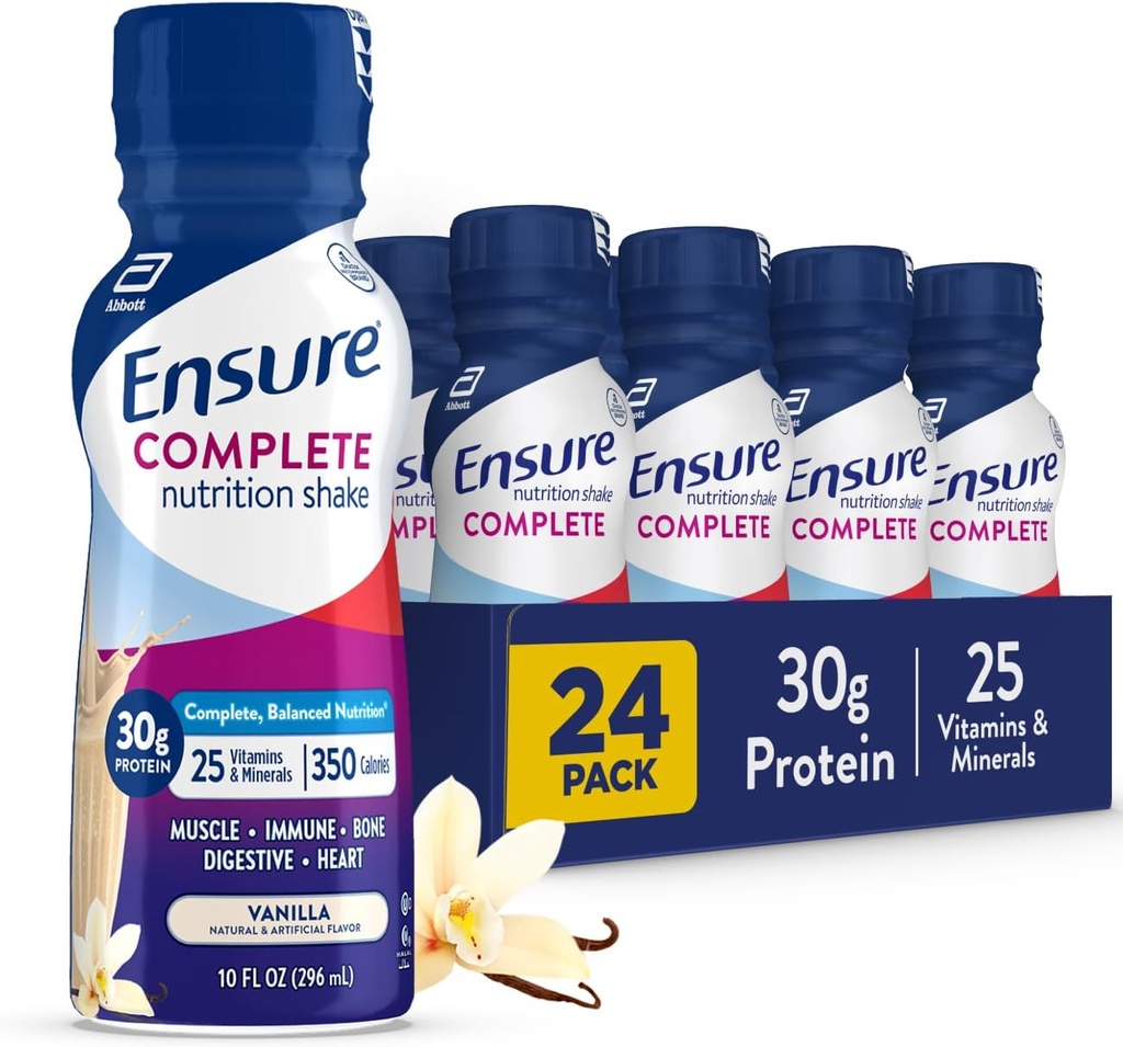 Ensure COMPLETE Vanilla Nutrition Shake, Complete, Balanced Meal Replacement, Ready To Drink, 30g Protein, 25 Vitamins & Minerals, 10 fl oz—24 Pack