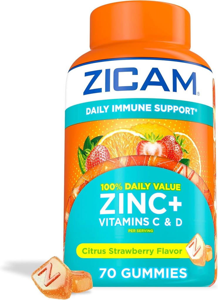 Zicam毎日の免疫サポート、Gummyの補足、亜鉛、ビタミンCおよびビタミンD、Citrusのいちごの味、70の計算