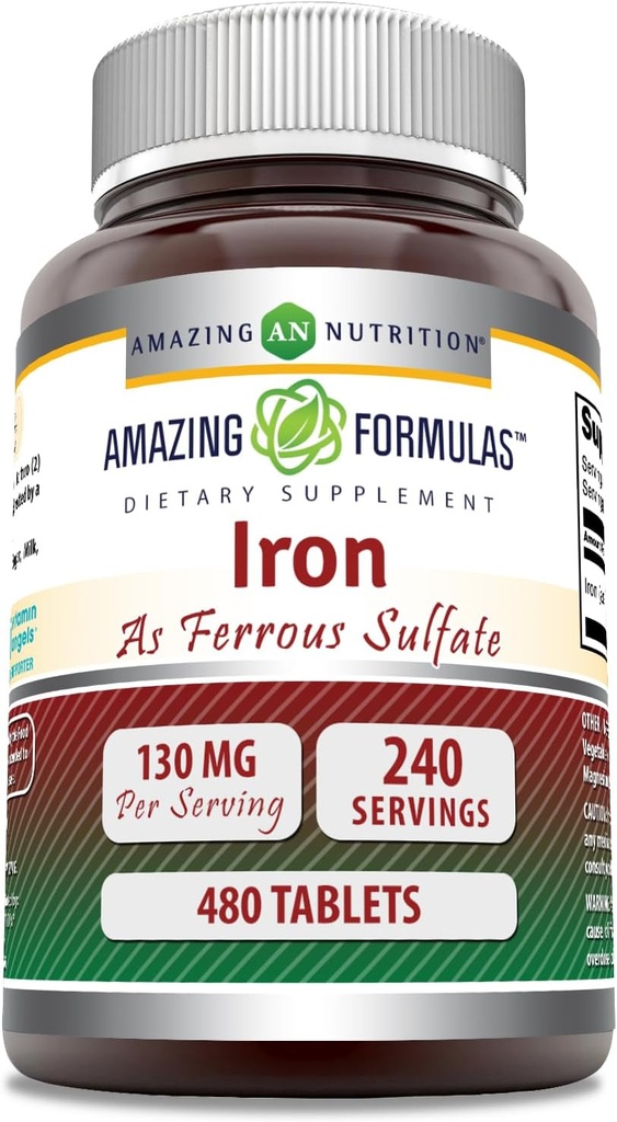アメージングフォーミュラ鉄硫酸塩サプリメント | 65 Mg | 錠 | ノンGMO | グルテンフリー | 米国製 (480 カウント)