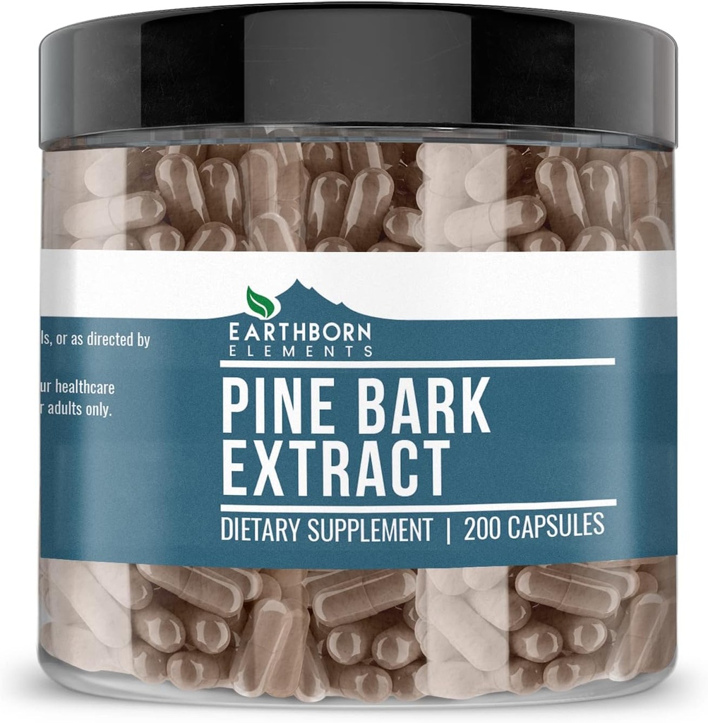 Earthborn Elements Pine Bark Extract, 200 Capsules, Pure & Undiluted, No Additives
