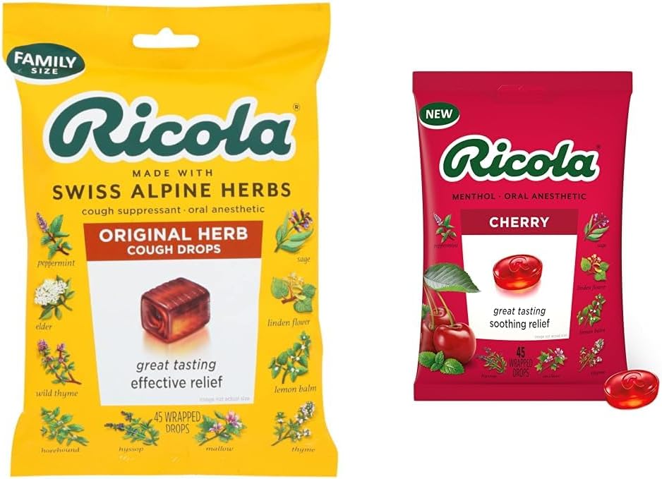 Ricolaの元の自然なハーブの咳の抑制剤の喉の低下、45の低下は、自然に咳を戦う、従って喉の喉、自然に痛みの軽減及びチェリーの喉の低下、45の計算を打ちます