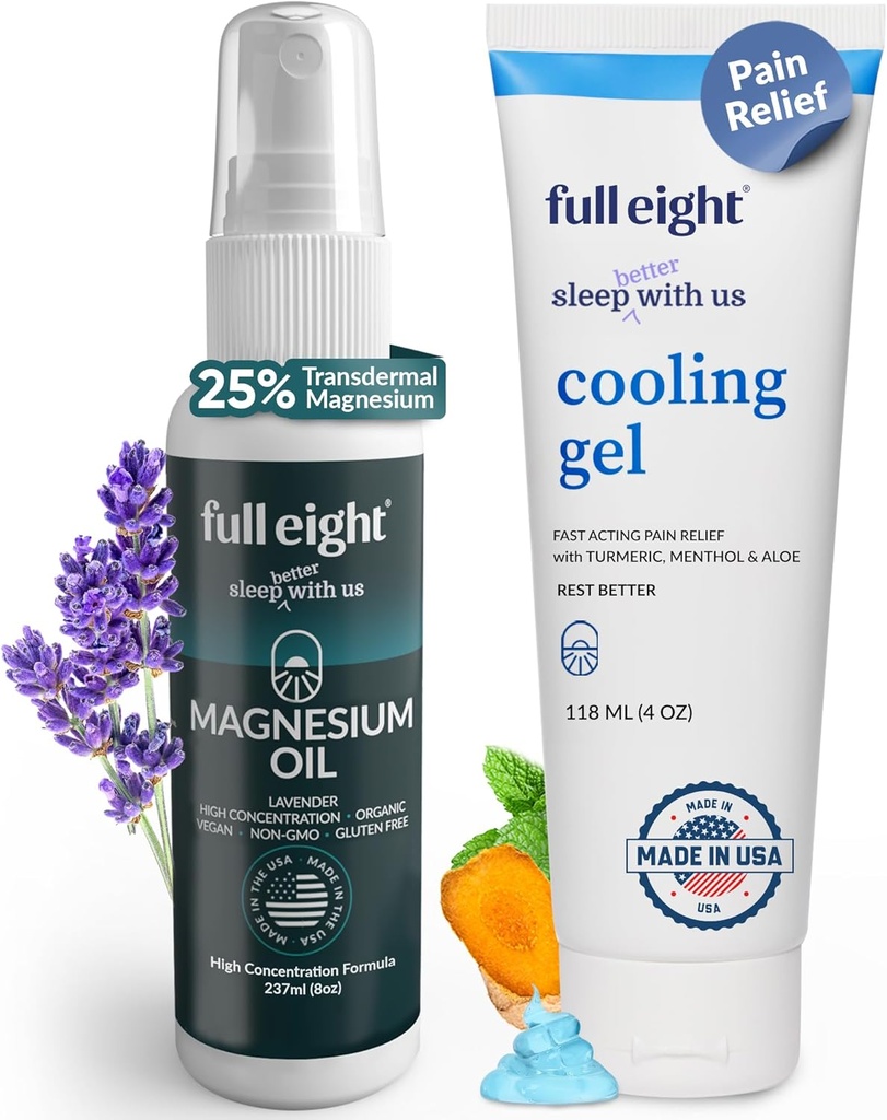 Magnesium Oil Spray & Cooling Gel Bundle – Cooling Gel with Turmeric, Menthol, Aloe 4 oz & Magnesium Oil Spray for Muscle & Cramps 8 oz