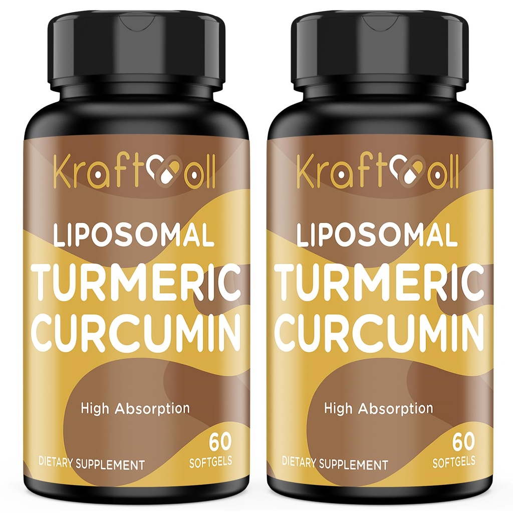 吸収および共同サポートのための黒いペッパーが付いているLiposomalのターメリックのクルクミン2200のmg、60のsoftgels (2本のびん)