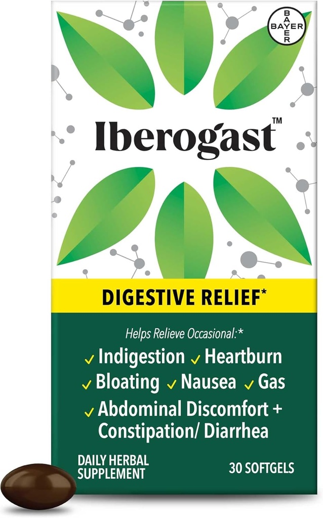 Iberogast Softgels、StomachのUpsetの草の救助:時事の消化、膨脹、ガス、吐き気、upsetの胃;Iberis Amara、Peppermint、Licorice、Lemon Balmの6-Herbのブレンド;30ct