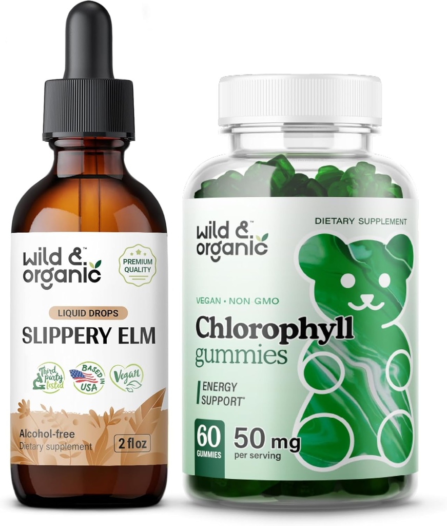 ワイルド & オーガニック スリッパ エルムチンチャー 2 fl oz & Chlorophyll Gummies 60 Chews