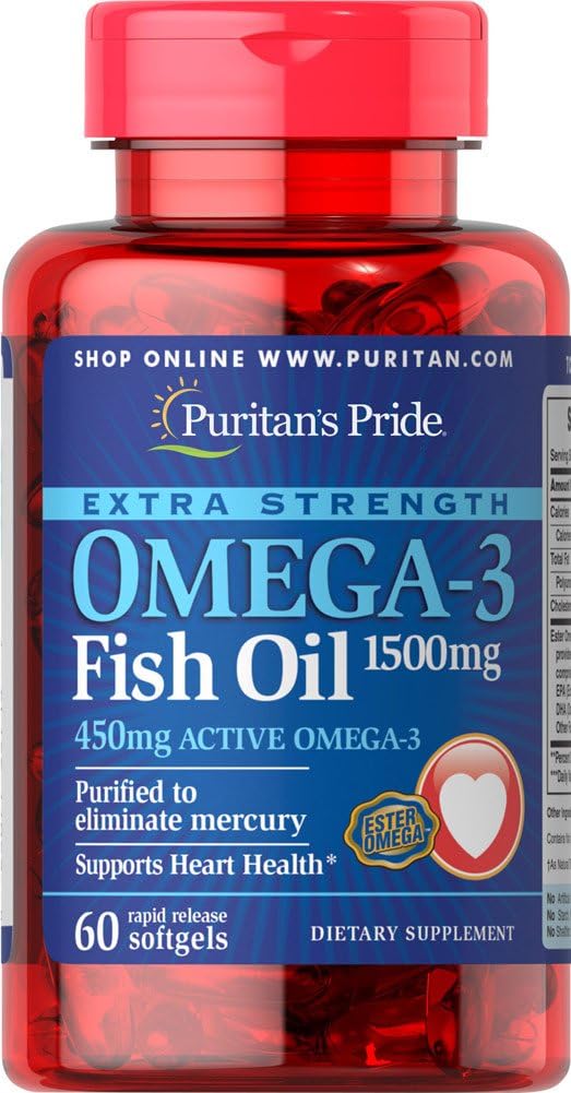 Puritans は余分強さ Omega-3 の魚油 1500 Mg 450 Mg 活動的な Omega-3 の Softgels、60 の計算を誇ります