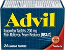 Advil Pain Reliever and Fever Reducer, Ibuprofen 200mg for Pain Relief - 24 Coated Tablets