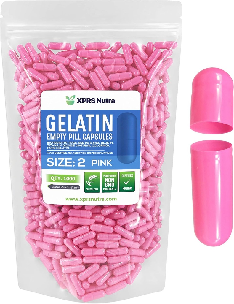 XPRSのNutraのサイズ2の空のカプセル- 500の計算の空のゼラチンのカプセル-Pills DIYのカプセルの詰物-Do-It-Yourselfの補足のための純粋な牛のゲルの帽子(ピンク)