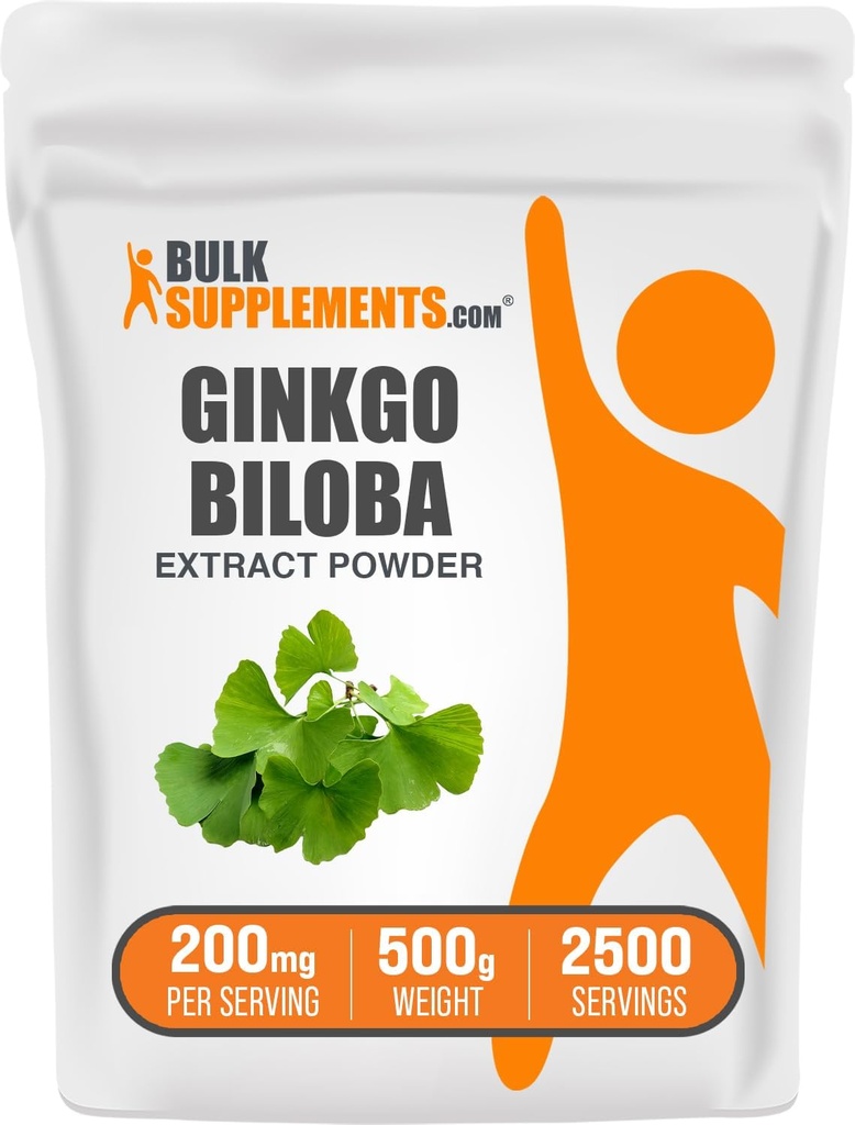 BulkSupplements.com Ginkgo Biloba Extract Powder - Ginkgo Bilobaリーフ、酸化防止ソース、ハーブサプリメント - グルテンフリー、給餌あたり200mg、500g(1.1ポンド)(パッケージ1)