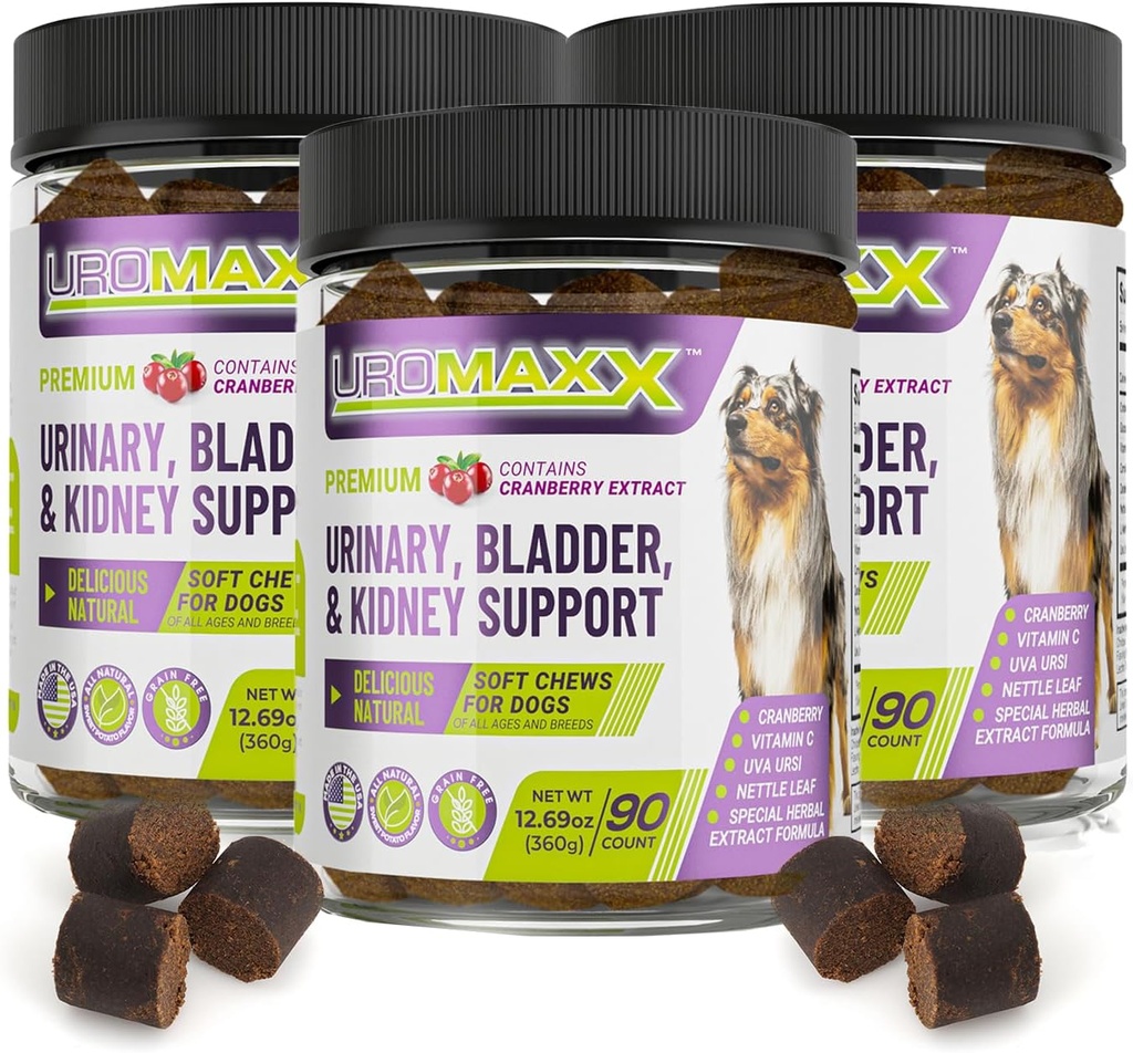 犬の尿路感染症の処置、犬のためのぼうこう及び腎臓サポート、強力なペット ケア、クランベリー及びグルコサミンが付いている自然な柔らかい咀嚼、米国、鶏の味、90の計算、3のパックでなされる