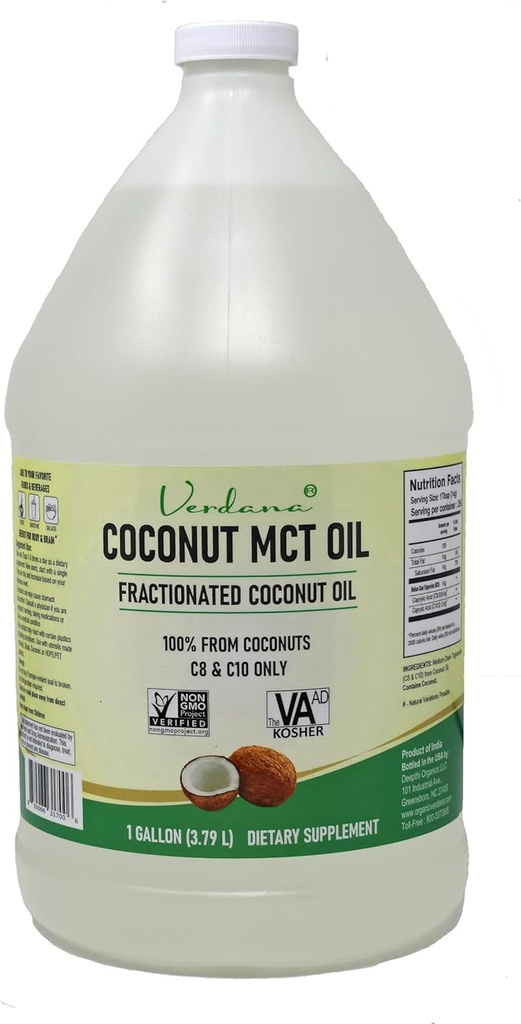 Verdana Coconut MCTオイル1ガロン - Keto Coffeeの食品等級、Mouthwash、マッサージ、アロマセラピーを引っ張る非風味の天然油 - ココナッツから100% - 中鎖トリグリセリド - 非GMO、コーシャ