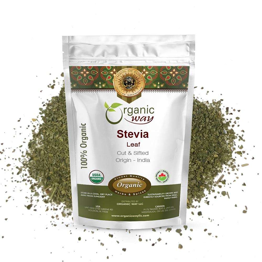 オーガニック・ウェイ・ステビア・リーフ・カット&シフテッド(Stevia Rebaudiana) - Kosher & USDA 認定 | Non-GMO & Gluten Free | ナチュラル・甘味料 | インド産100%原材料(1/2LBS/8Oz)