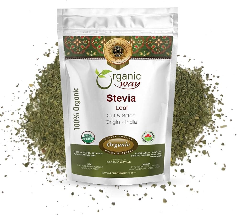 Organic Way Stevia Leaf Cut & Sifted (Stevia Rebaudiana) - Kosher & USDA Certified | Non-GMO & Gluten Free | Natural Sweetener | 100% Raw from India (1/2LBS / 8Oz)