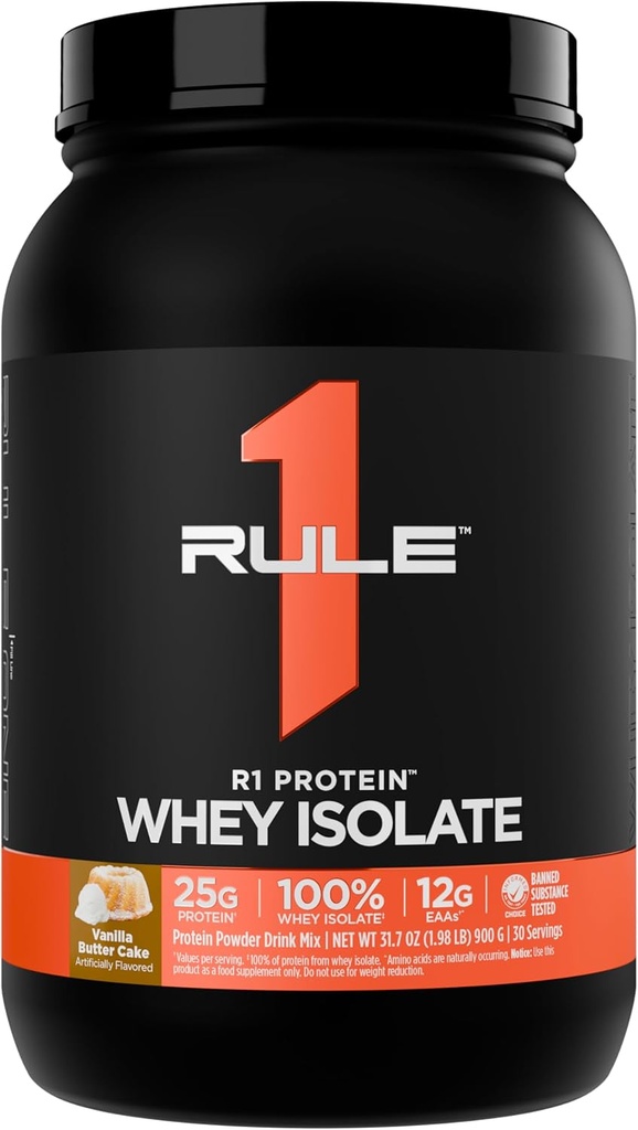 ルール1 R1タンパク質 Whey Isolate - ワークアウトの回復(2ポンド*、バニラバターケーキ)のための分離された及び加水分解された源からの25g蛋白質及び6g BCAAと排他的に