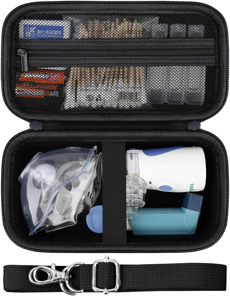大人のための携帯用噴霧器手持ち型の網の吸入器のスペーサの噴霧器機械のための堅い場合及び子供旅行世帯の使用、USBケーブルのための網のポケットが付いている保護ホールダー袋および電池、黒