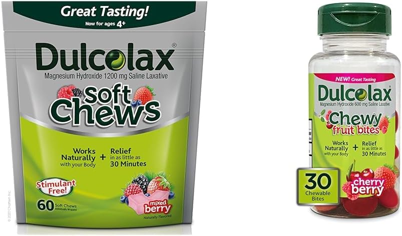Dulcolax の柔らかい咀嚼のサリンの Laxative の混合された果実(60ct)の穏やかな便秘の救助及びChewy のフルーツ ビット、サリンの Laxative、チェリーのベリー(30ct) クランプなしの便秘の救助
