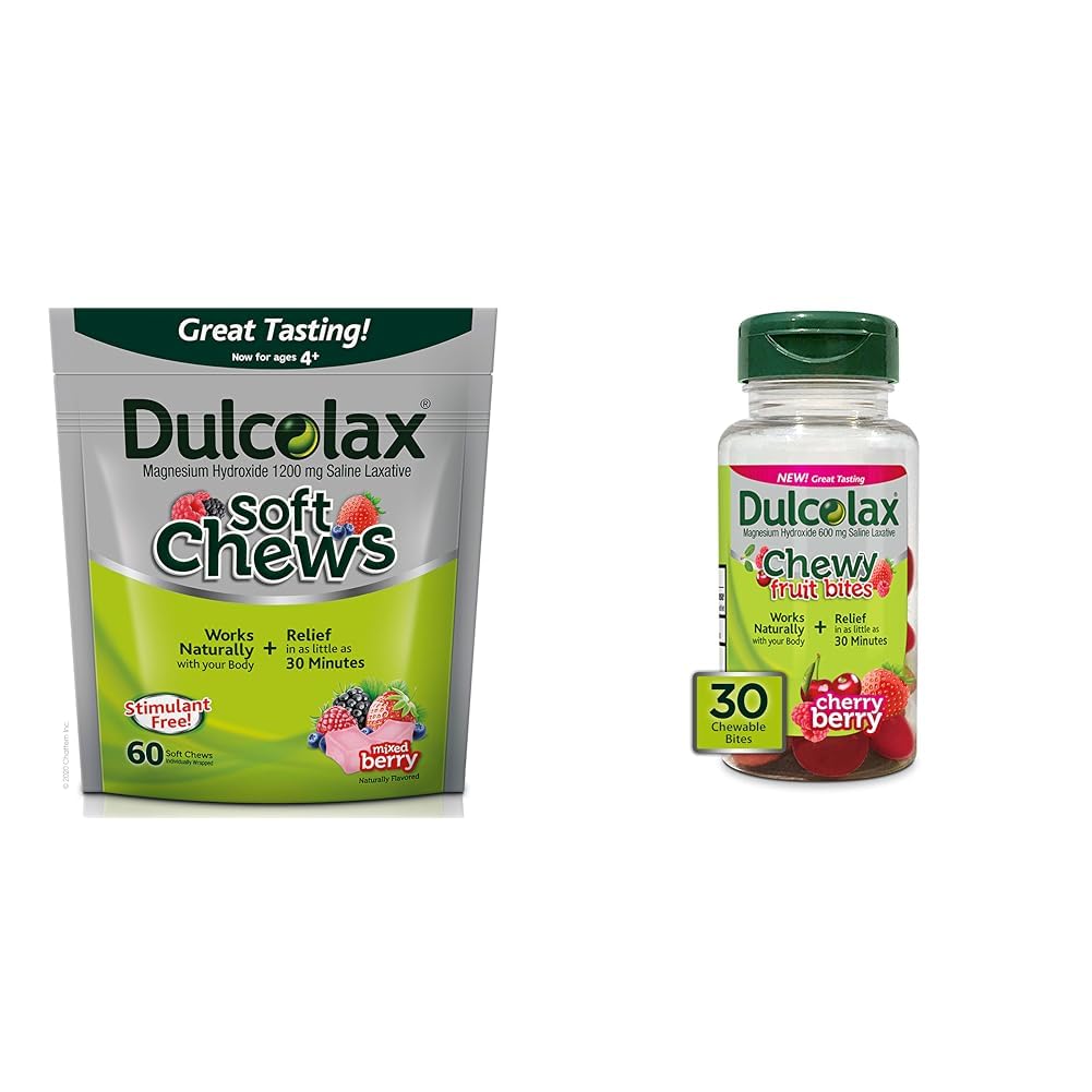 Dulcolax の柔らかい咀嚼のサリンの Laxative の混合された果実(60ct)の穏やかな便秘の救助及びChewy のフルーツ ビット、サリンの Laxative、チェリーのベリー(30ct) クランプなしの便秘の救助