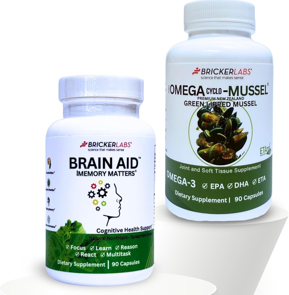 Bricker Labs マインド&モーション: 共同健康と認知サポート バンドル: Omega Cyclo - Mussel フルスペクトラムオメガジョイントサポートと脳エイドメモリーマット認知サポート サプリメント,