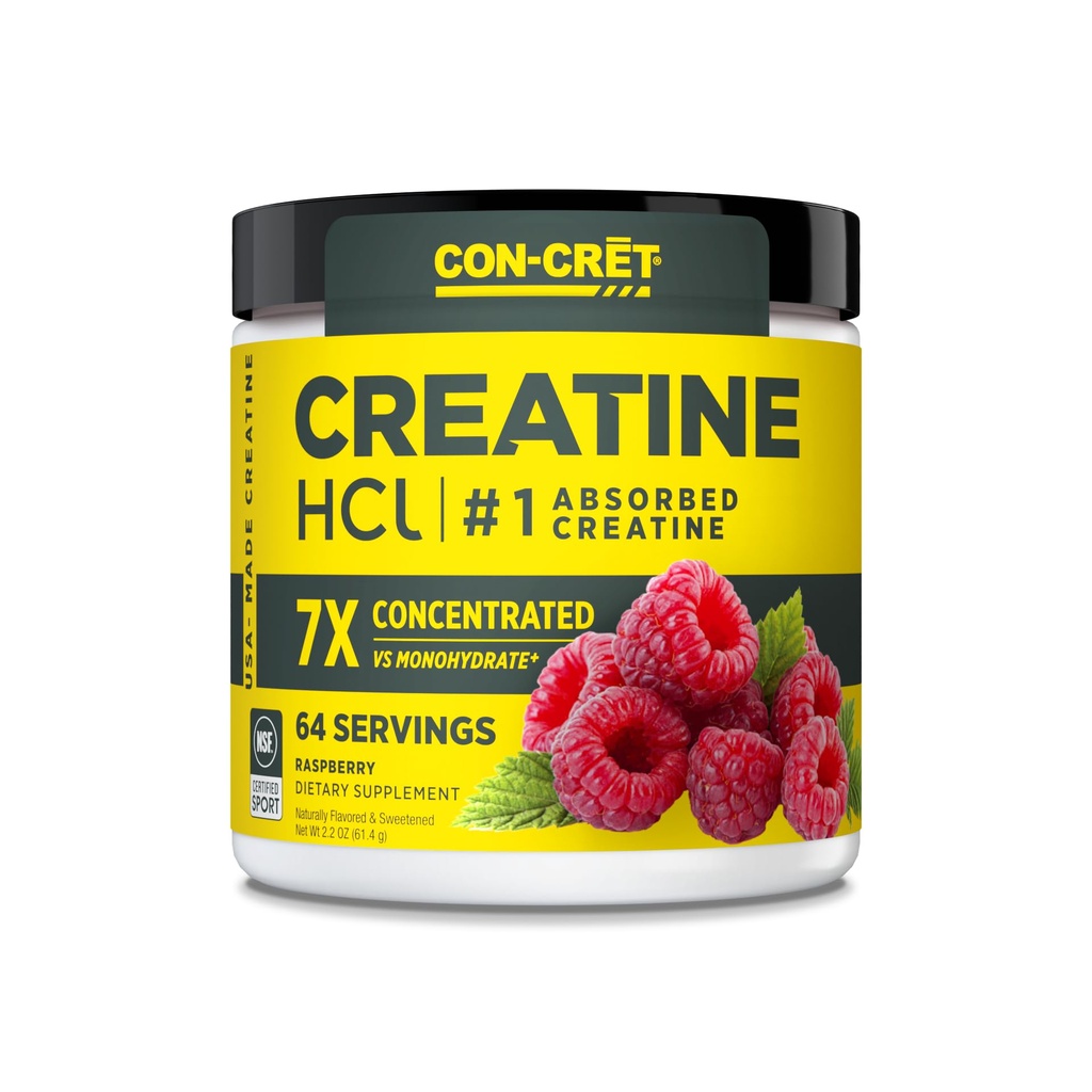CON-CRET クレアチンHClパウダー | 筋肉・認知・細胞エネルギーサポート | ブロッキング・クランプなし | 米国製・NSF認定 | ラズベリー(64 サービング)