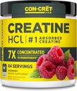 CON-CRET Creatine HCl Powder | Muscle, Cognitive, Cellular Energy Support | No Bloating or Cramps | USA Made & NSF Certified | Raspberry (64 Serving)