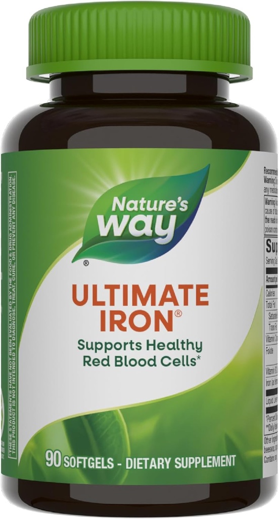 Nature's Way Ultimate Ironは、健康な赤血球、*セルラーエネルギー生産をサポート*、2-Softgelのサービングあたり50mg、グルテンフリー、90 Softgels(パッケージ5月Vary)