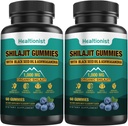 2 Packs 1000 MG Shilajit Supplement Gummies with 85+ Trace Minerals, Fulvic Acid, Pure Organic Shilajit Himalayan Gummy for Men & Women, Energy, Brain, Immunity Suport - 120 Counts