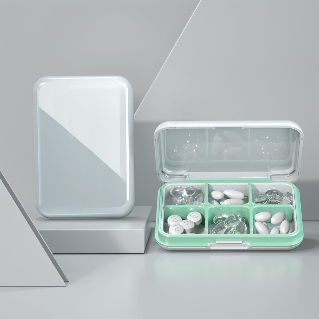 ピルボックス防水トラベルピルケースポータブルデイリーピルコンテナピルホルダー財布6コンパートメントポケットコンパクトメディオーガナイザービタミン、魚油、消耗品、化粧(大白)
